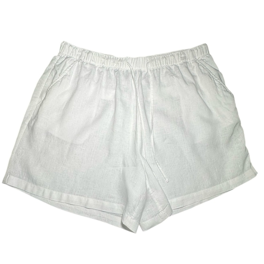 Tahari White Linen Bermuda Shorts with Pockets Elastic Waist Drawstring Size 1X